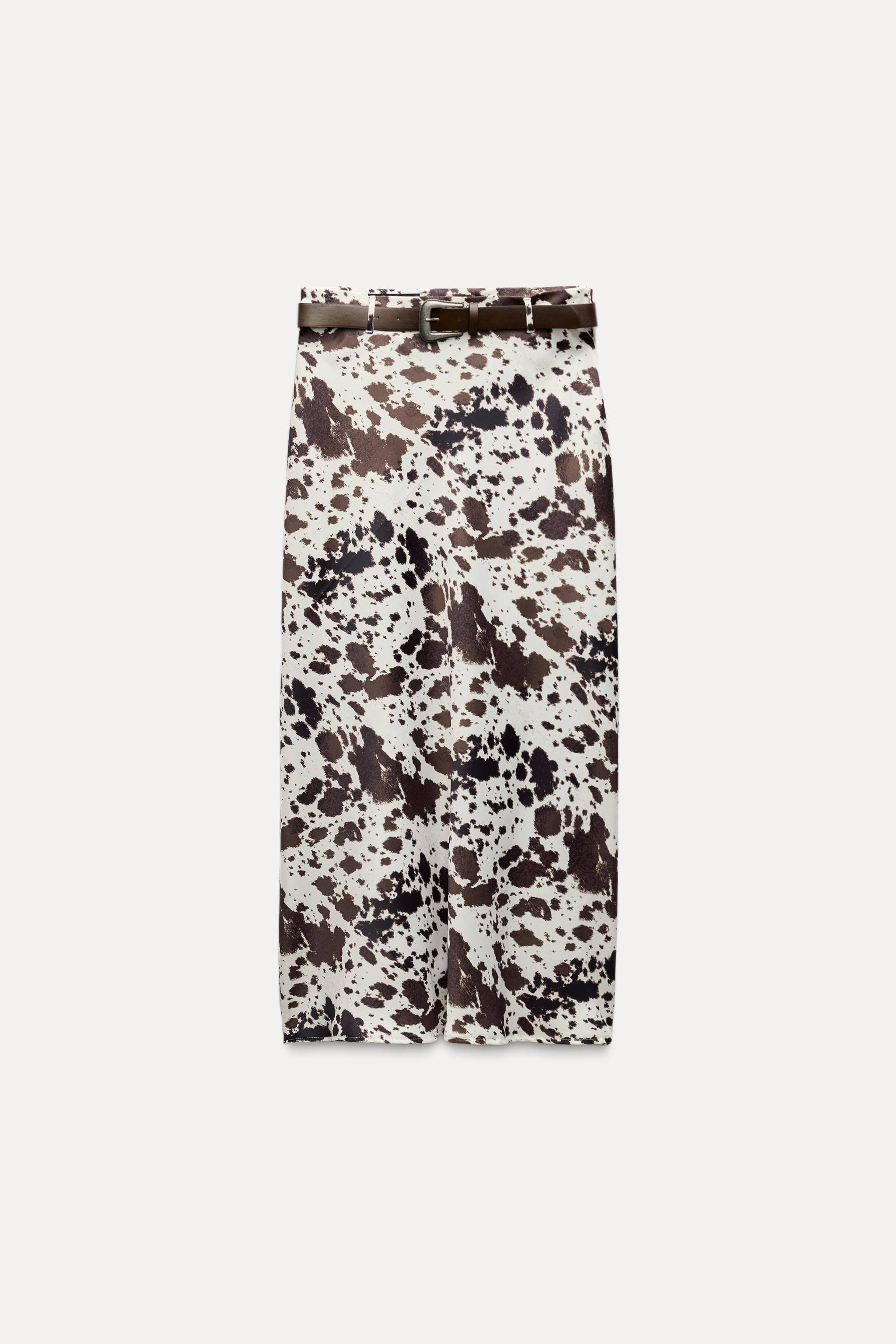 SATIN PRINT SKIRT WITH BELT | Zara UK