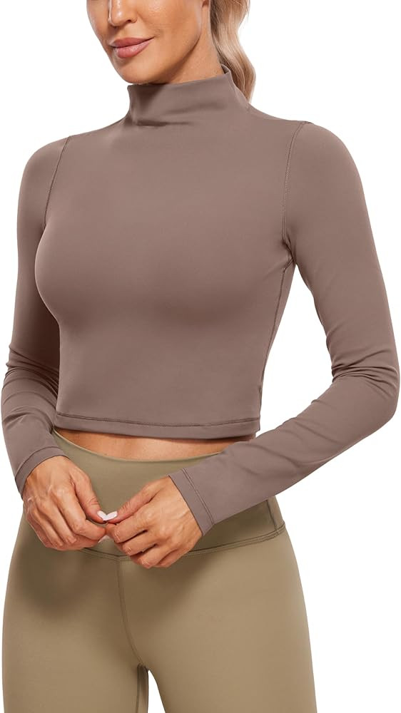 CRZ YOGA Womens Butterluxe Mock Turtleneck Long Sleeves Crop Tops Slim Fit Athletic Workout Casua... | Amazon (US)