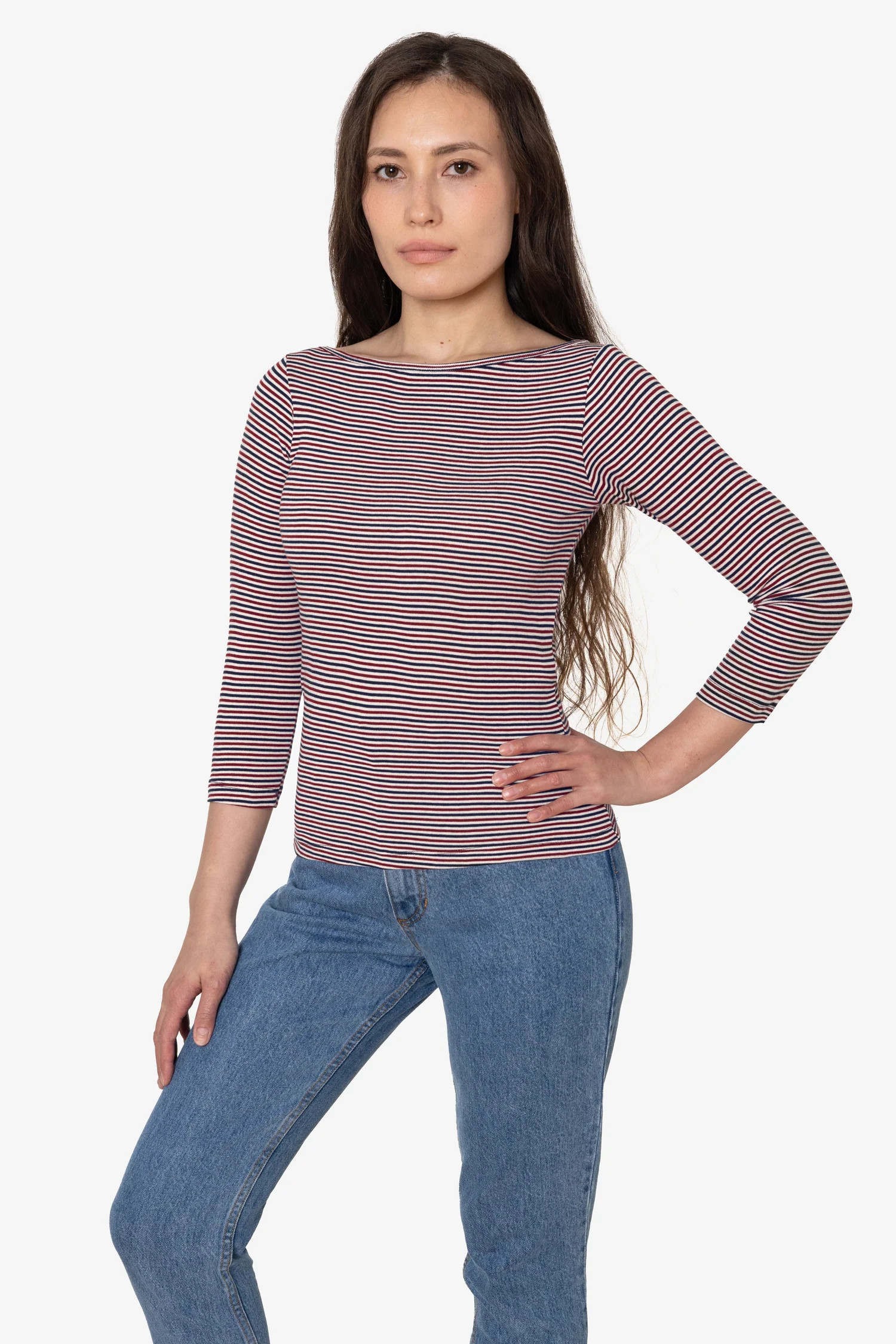 43044 - Baby Rib 3/4 Sleeve Boatneck Top | Los Angeles Apparel