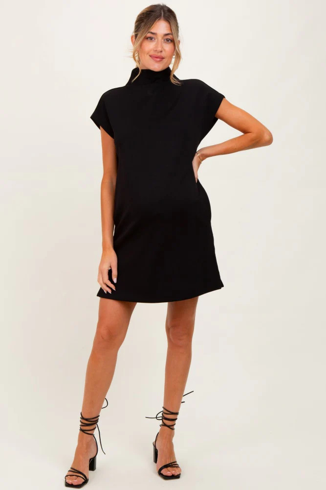 Black Mock Neck Maternity Mini Dress | PinkBlush Maternity