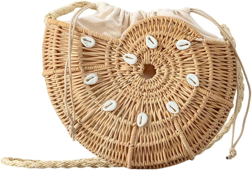 Women Handwoven Conch Shape Wicker Clutch Purse Shell Rattan Handbag Straw Woven Purse for Beach ... | Amazon (US)