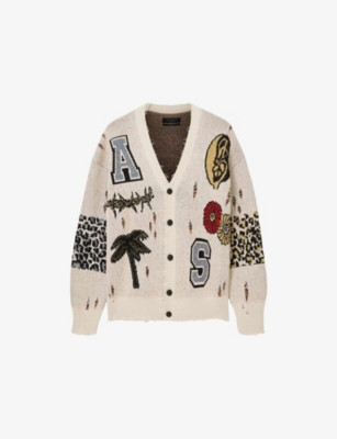 Foxx Brand-Print Cotton and Wool-Blend Cardigan | Selfridges