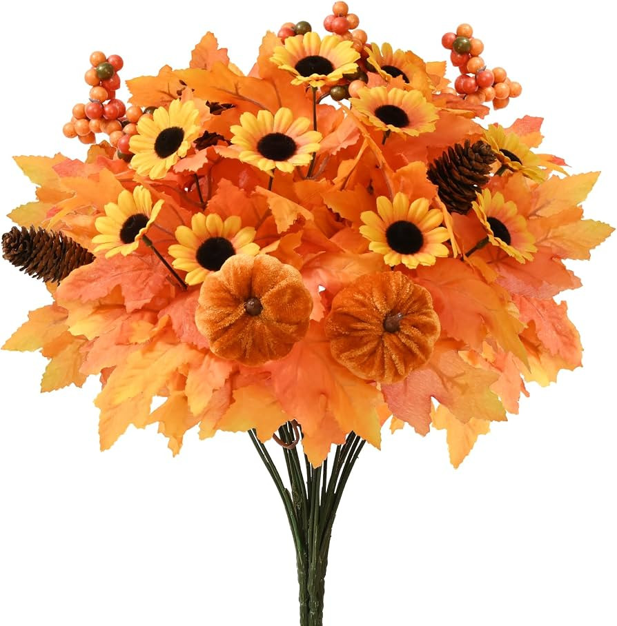 Waipfaru Fall Decor, 4 Pcs Fall Artificial Flowers Bouquet Fall Floral Stems with Pumpkins Maple ... | Amazon (US)