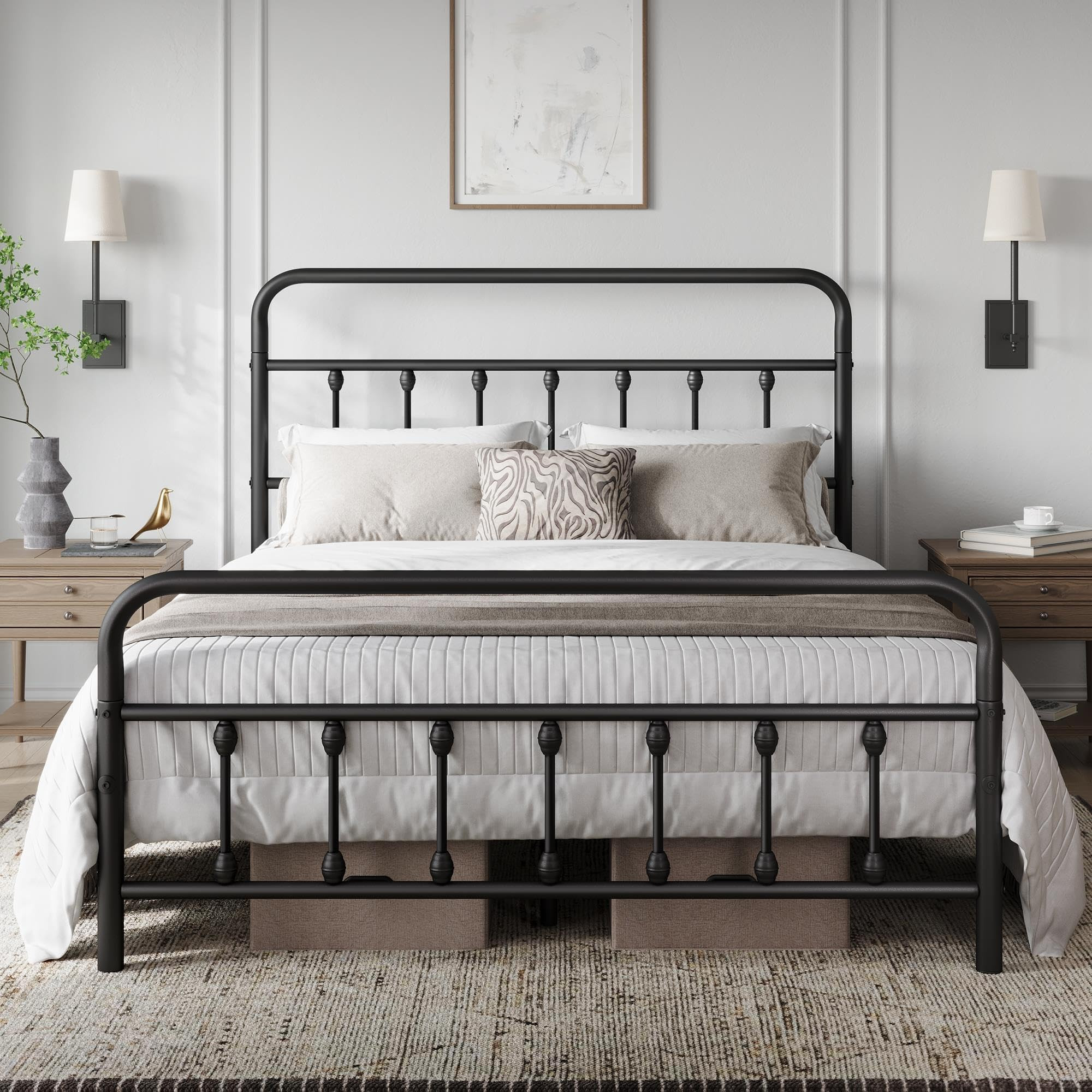 Yaheetech Classic Metal Platform Bed Frame Mattress Foundation with Victorian Style Iron-Art Head... | Amazon (US)