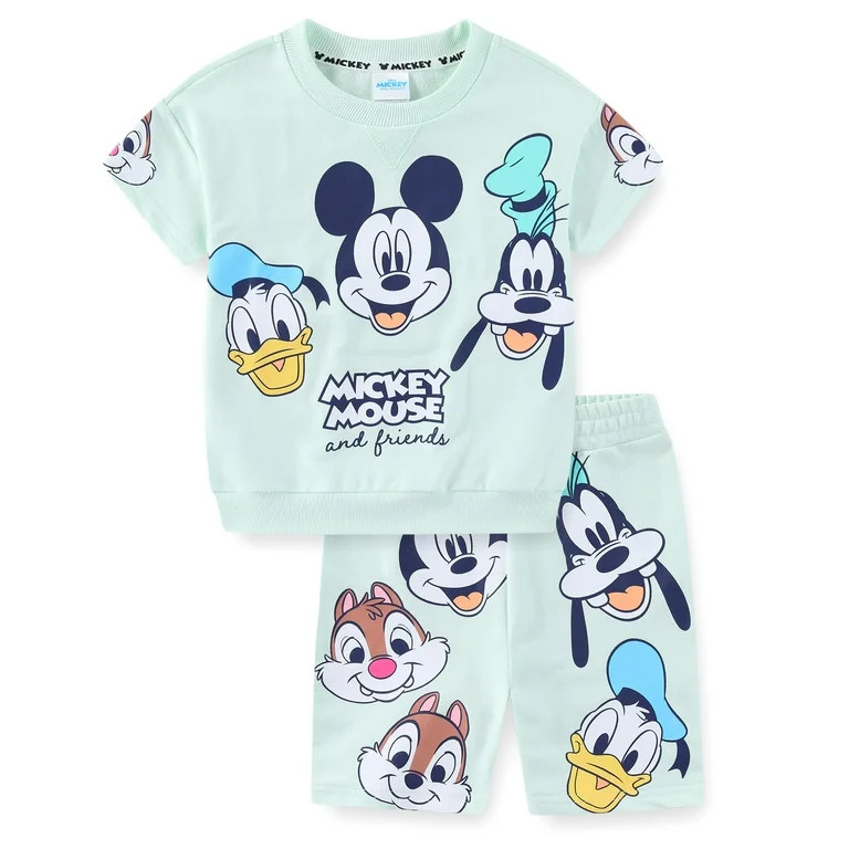 Disney Mickey Mouse French Terry Short Sleeve T-Shirt and Shorts (Boys), 2 Piece Set, Sizes 2T-7 | Walmart (US)