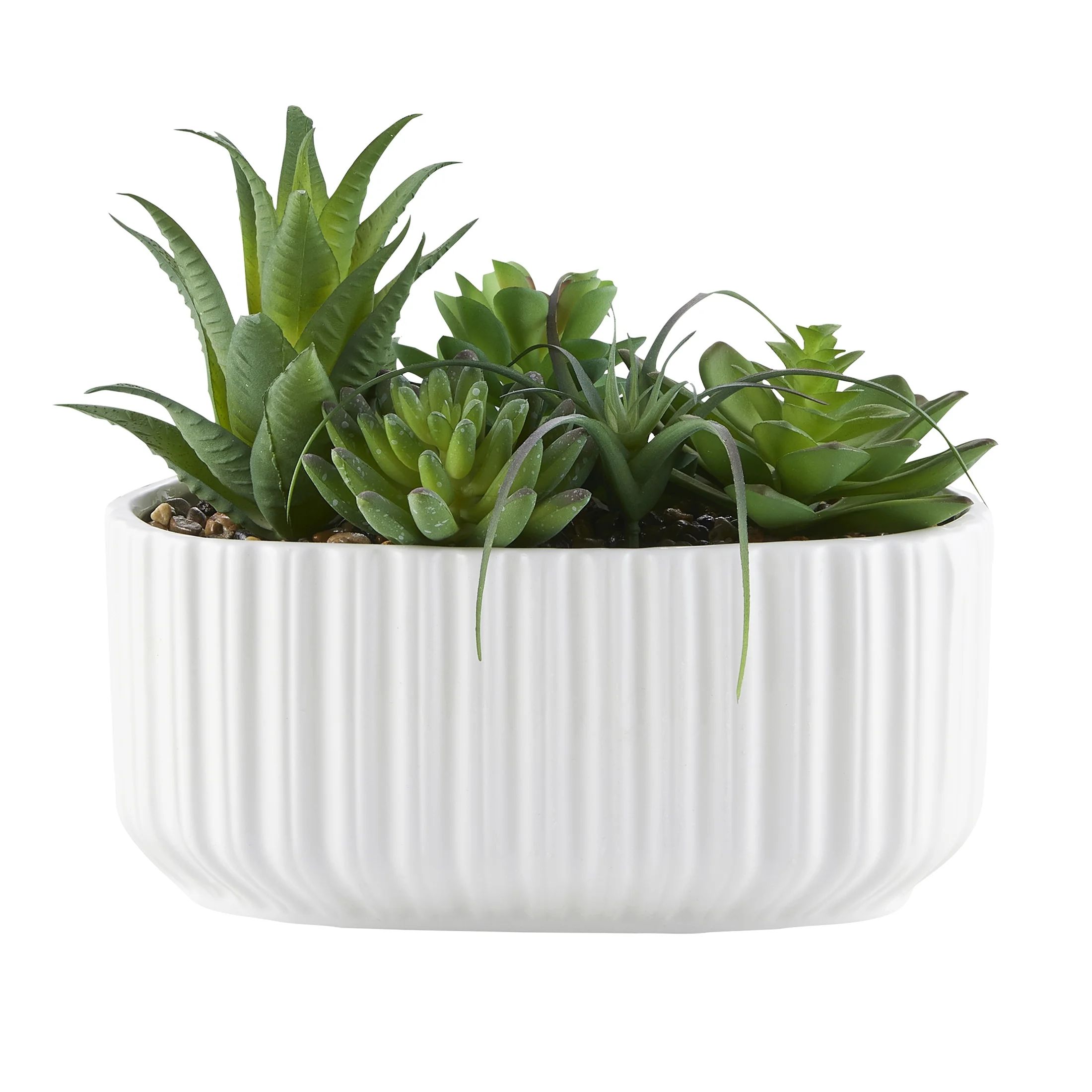 Mixed Green Faux Succulent in a White Ceramic Vase, 7.5" | Walmart (US)