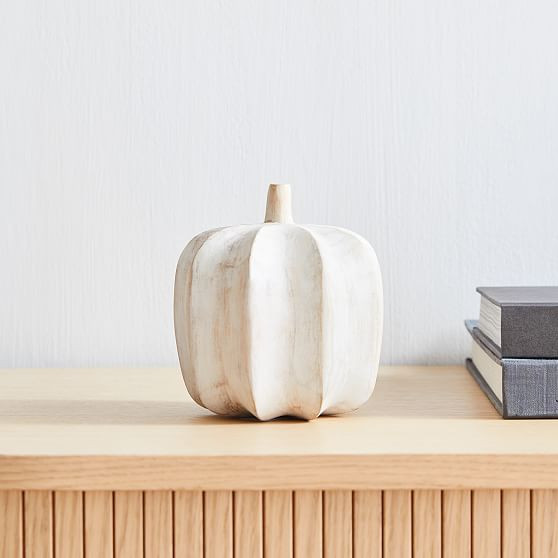 Carved Wood Pumpkin Objects, Natural, Wood, Small | West Elm (US)