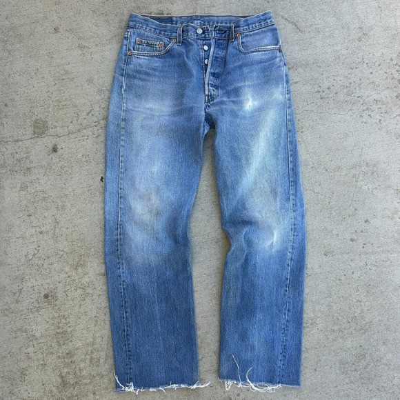 Levis 501 Jeans 34x32 Vintage 90s Made in USA Light Wash Distressed Blue Denim | Poshmark