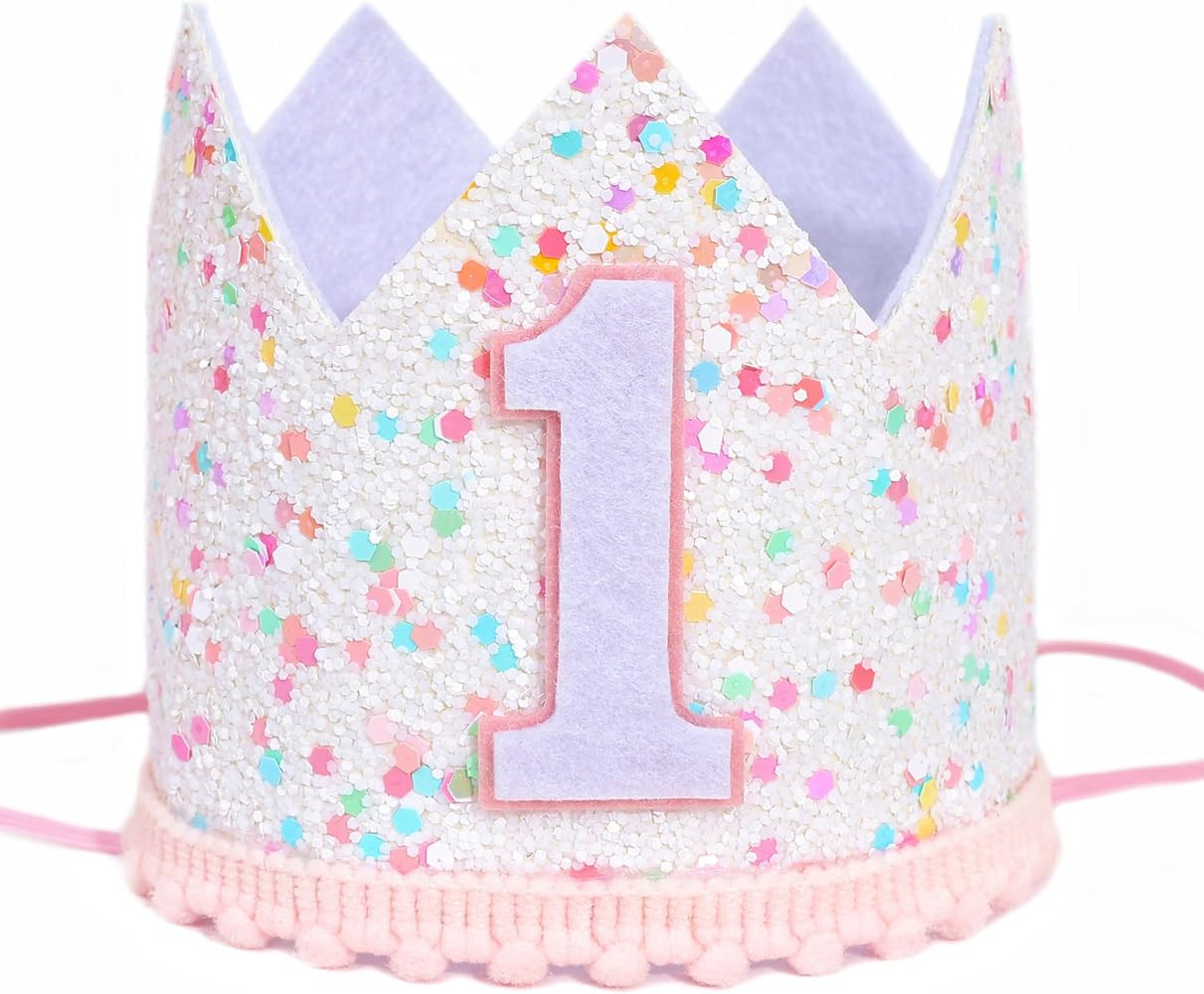 Pink Sprinkle 1st Birthday Crown for Girls - Soft Felt Costume Headwear with Colorful Dots Crafts... | Amazon (US)