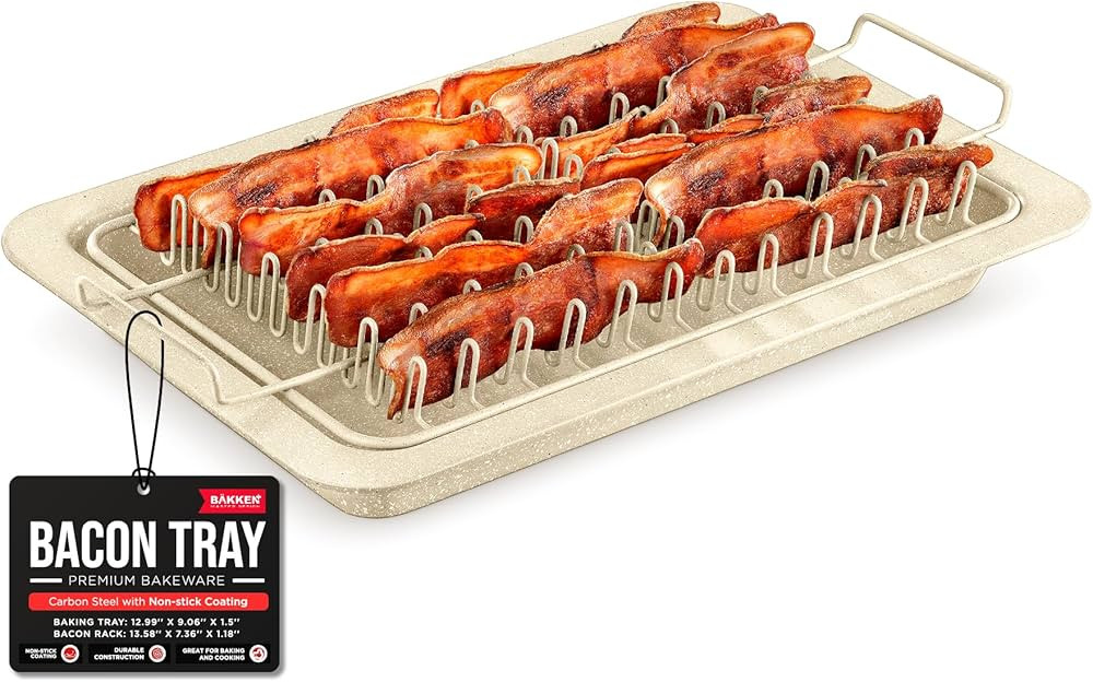 Bacon Tray - 2-Piece Set – Marble Coating - Durable, Non-Stick Cooking Tray for Bacon – White... | Amazon (US)