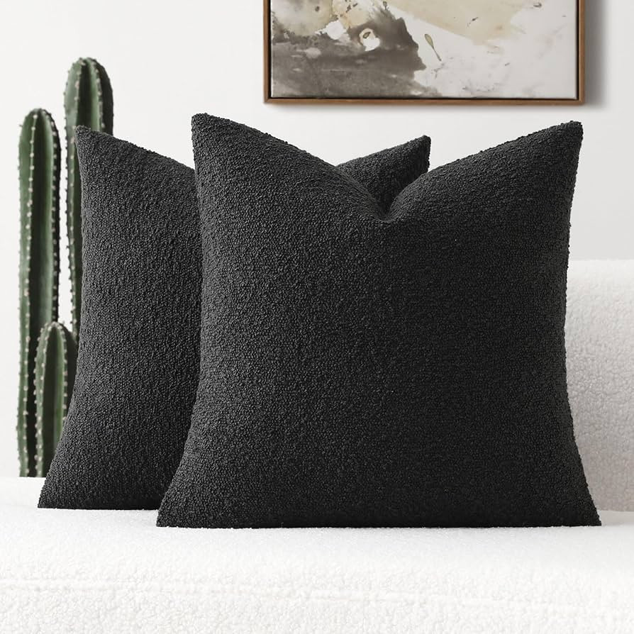 FUTEI Pack of 2 Black Boucle Accent Decorative Throw Pillow Covers,20x20 Inch Soft Solid Textured... | Amazon (US)
