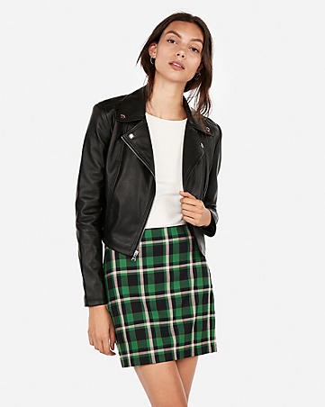 vegan leather cropped zip moto jacket | Express