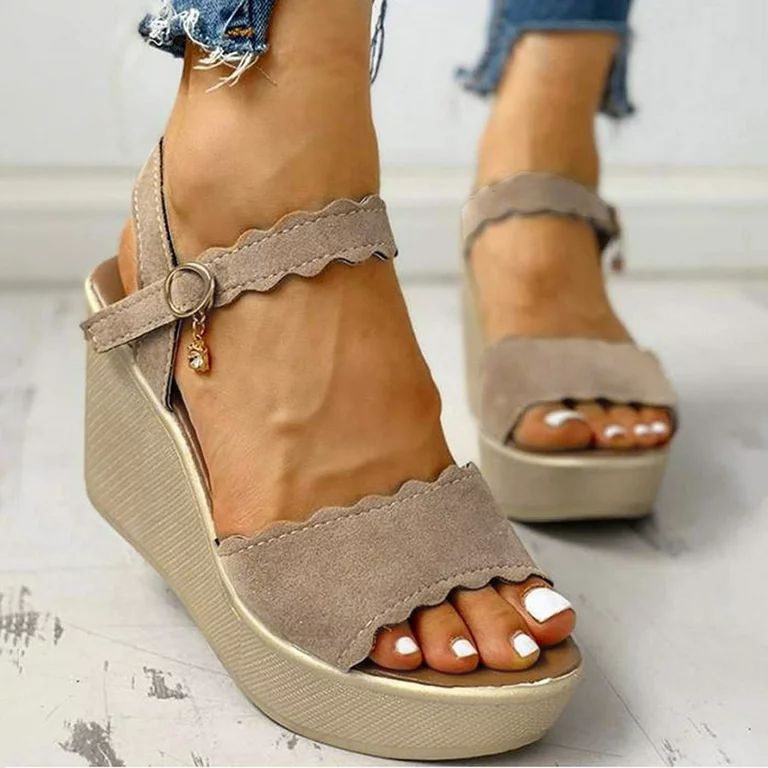 Aueoeo Wedge for Women Platform Sandals with Ankle Strap Open Toe Espadrille Buckle Wedge Sandals... | Walmart (US)