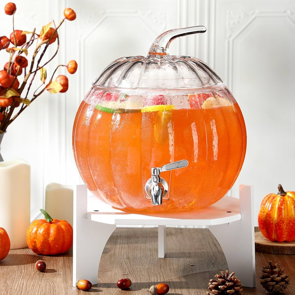 2 Gallon Pumpkin Glass Drink Dispenser with Stand Thanksgiving Pumpkin Shaped Beverage Dispenser ... | Amazon (US)