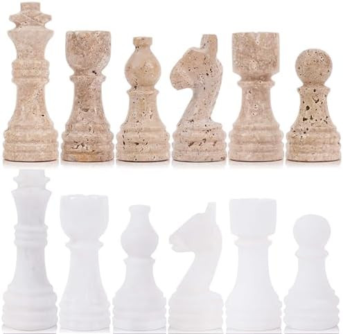 Marble Chess Pieces 3.5 Inch Travertine and White Stone Figures for Classic Chess Board, Draughts... | Amazon (US)
