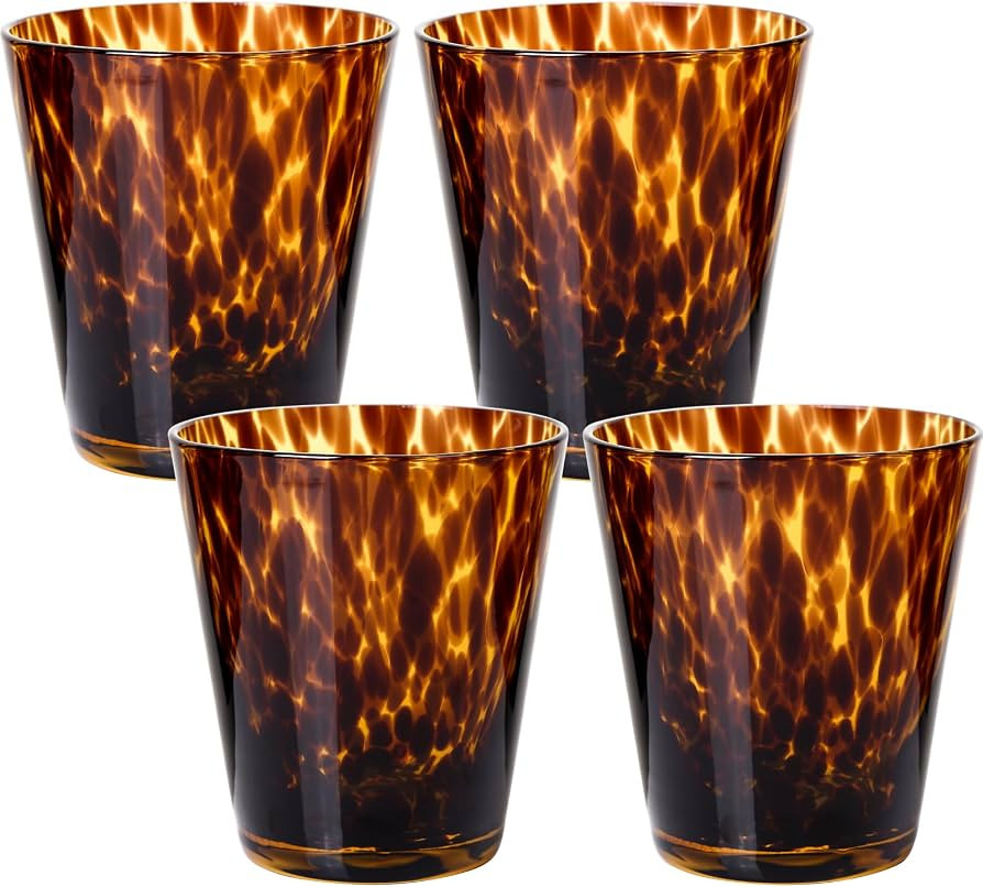 Tortoise Shell Drinking Glasses Set of 4, Brown Decorative Tortoise Shell Tumbler Cups for Wine &... | Amazon (US)