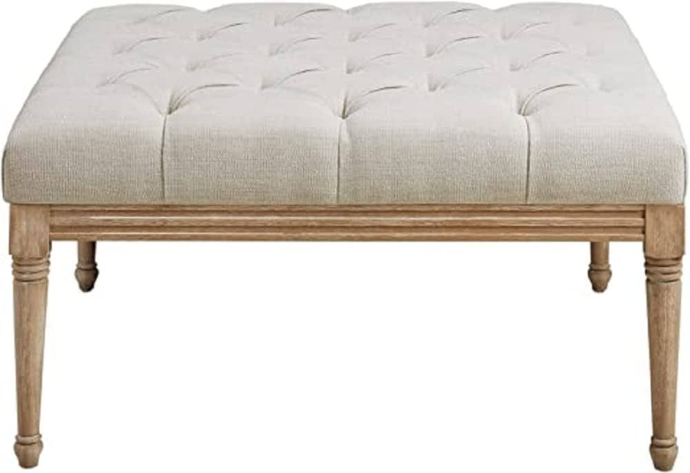 Martha Stewart Bonnieville Button Tufted Ottoman Seat, Turned Solid Wood Leg Foot Rest For Living... | Amazon (US)
