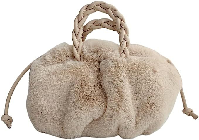 Plush Shoulder Bag Faux Fur Handbag Fuzzy Tote Bag for Women | Amazon (US)