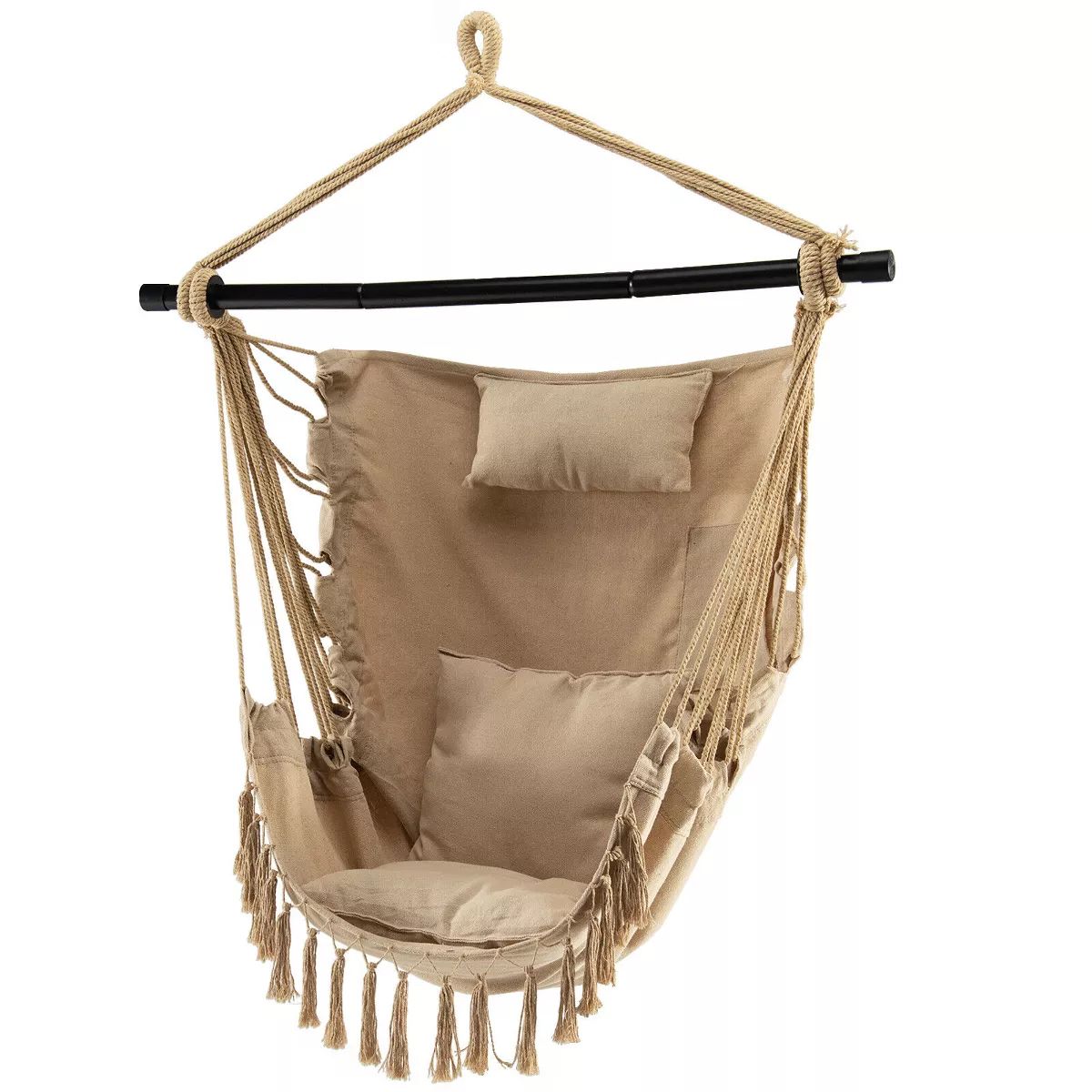 Tangkula Hammock Chair w/ Soft Pillow Cushions Pocket Hanging Rope Swing Steel Bar | Target