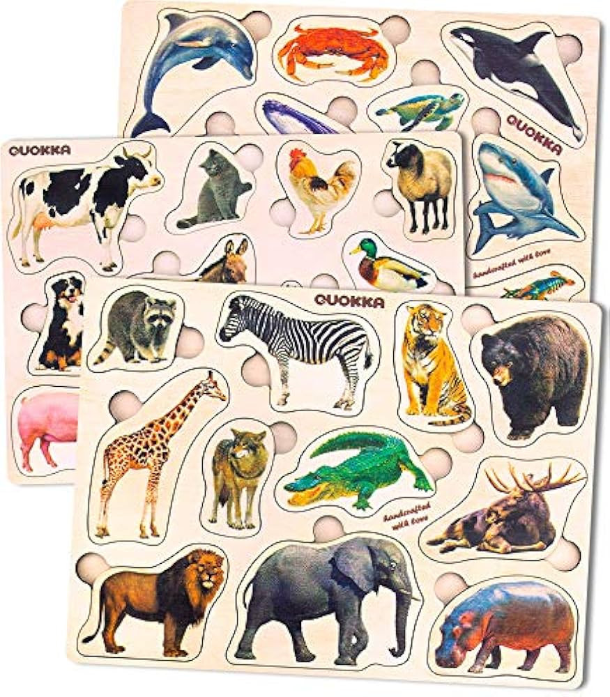 QUOKKA Wooden Puzzles for Toddlers 1-3 – 3xSET Toddler Puzzles Ages 2-4 – Montessori Animal T... | Amazon (US)