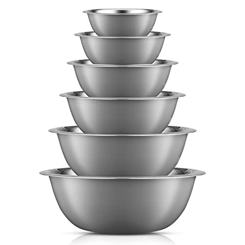 JoyJolt Stainless Steel Mixing Bowl Set of 6 Bowls (Grey). 5qt Large to 0.5qt Small Metal Bowl. Kitchen, Cooking and Storage Nesting Bowls. Dough, Batter Baking Gray | Amazon (US)