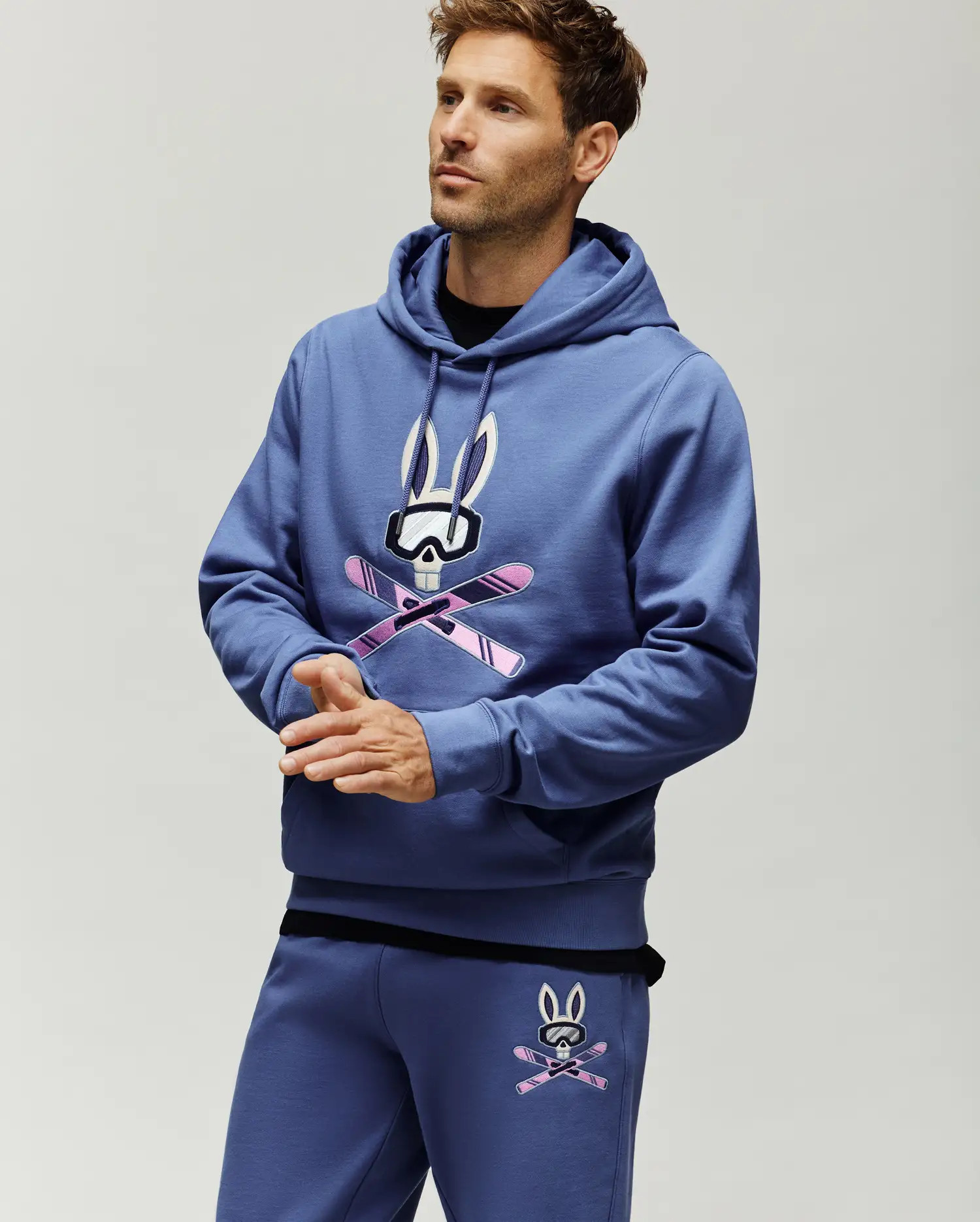 Men's Indigo Ski Bunny Hoodie 404 GRAY BLUE / XXL | Psycho Bunny (US)