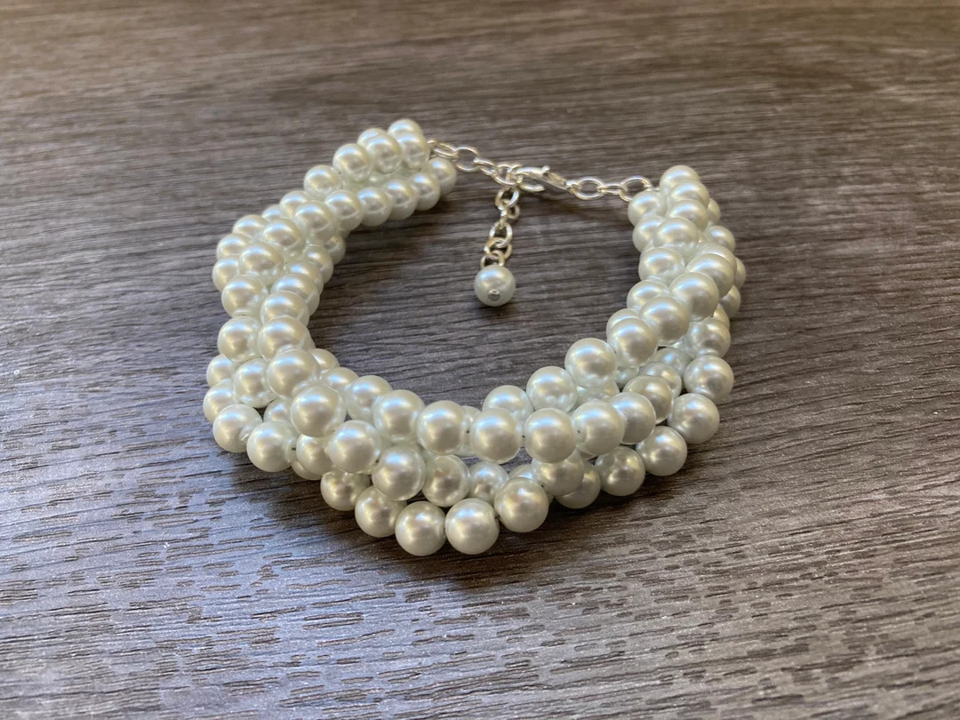 Twisted Pearl Bracelet, Multi Strand Statement Bracelet on Silver or Gold Chain - Etsy | Etsy (US)
