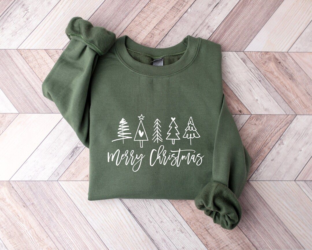 Merry Christmas Trees Sweatshirt Christmas Sweatshirt - Etsy | Etsy (US)