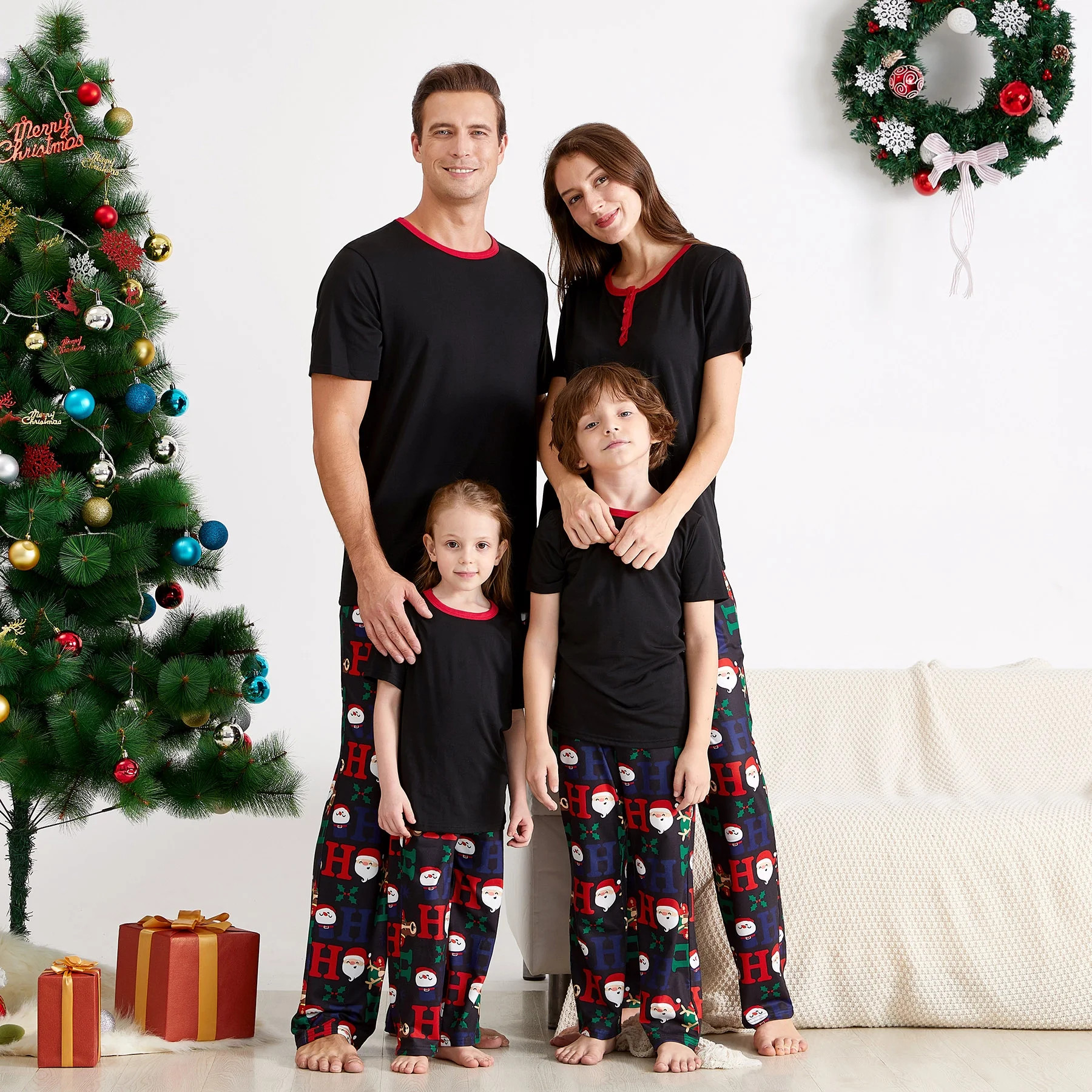 PatPat Family Matching Black Top and Santa Pants Christmas Pajamas,Flame Resistant,Unisex - Walma... | Walmart (US)