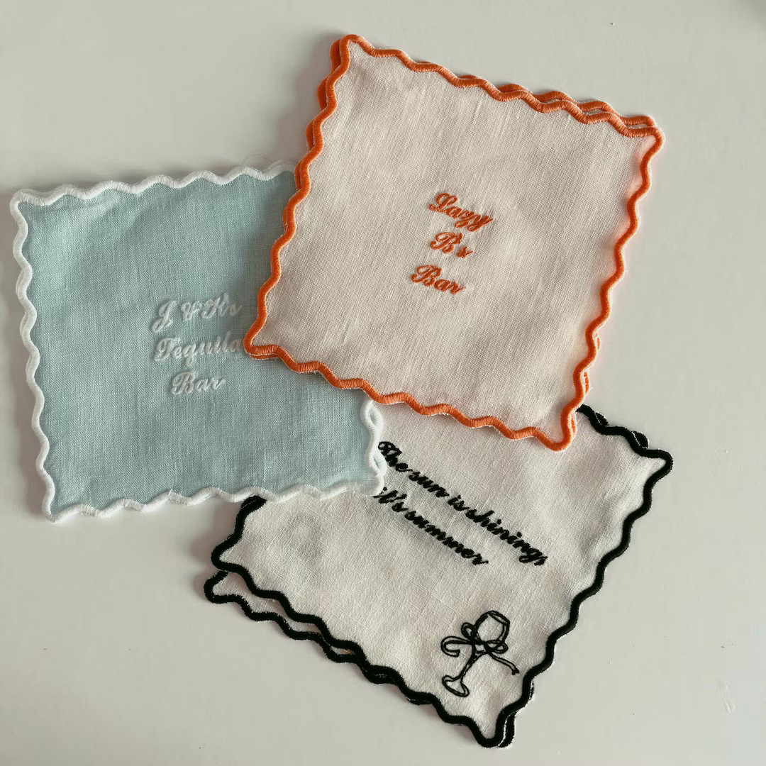 Personalized Cocktail Napkin, Linen Wedding Napkin, Custom Bar Napkin, Custom Fabric Coaster, Emb... | Etsy (US)
