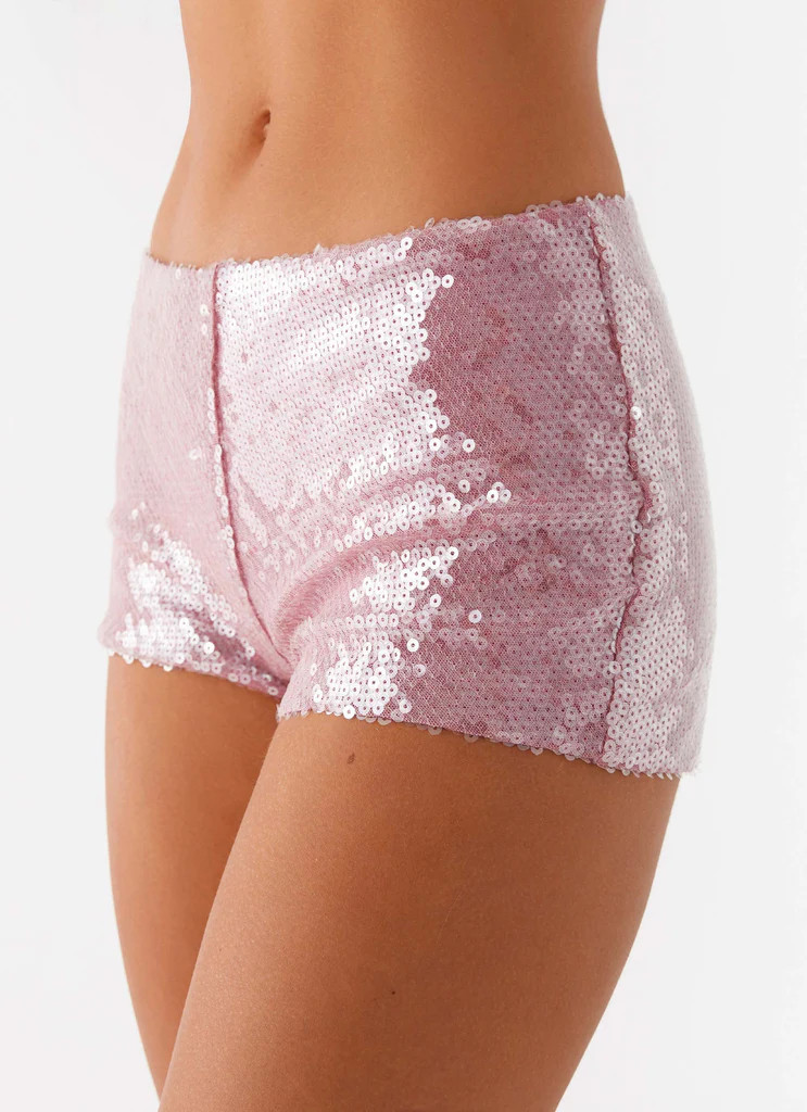 After Midnight Low Rise Sequin Mini Shorts - Pink | Peppermayo (Global)