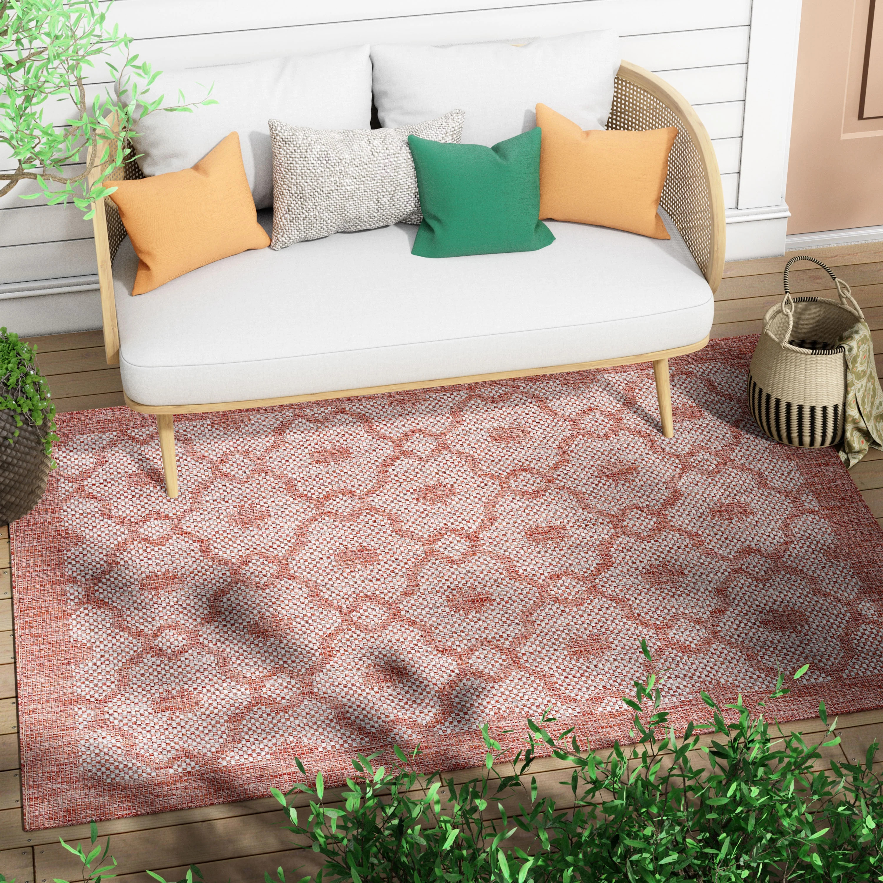 Well Woven Medusa Sol Lattice Trellis Coral 5'3" x 7'3" Indoor/Outdoor Flat-Weave Area Rug - Walm... | Walmart (US)