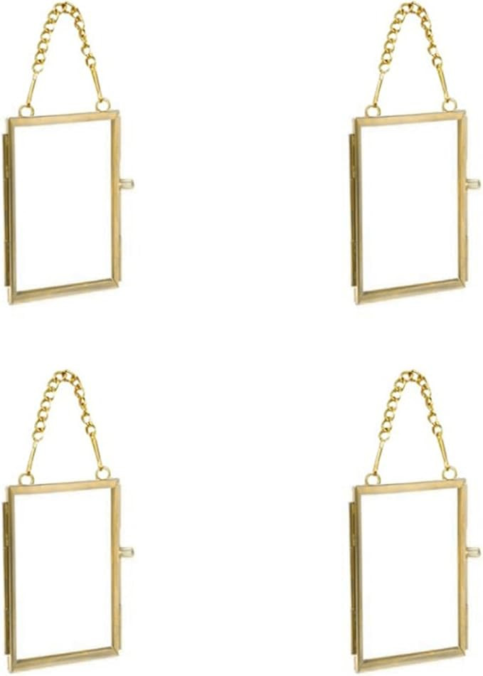 4PCS Glass Frame for Pressed Flowers, 2x3 Inch Brass Hanging Photo Frame Double Glass Frame with ... | Amazon (US)