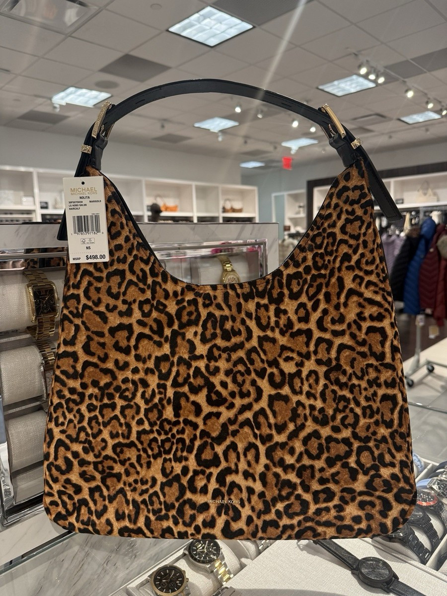 MICHAEL KORS Nolita Large Leopard Print Calf Hair Hobo Shoulder Bag | eBay US