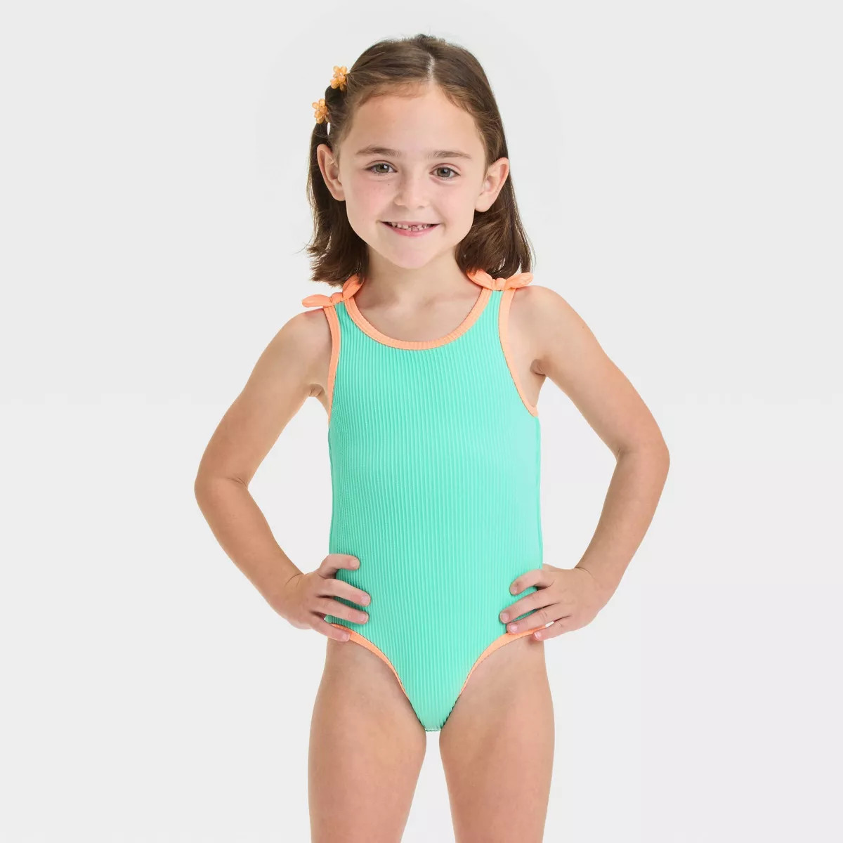 Toddler Girls' Solid Ribbed Value One Piece Swimsuit With Bow - Cat & Jack™ Pink 5T | Target