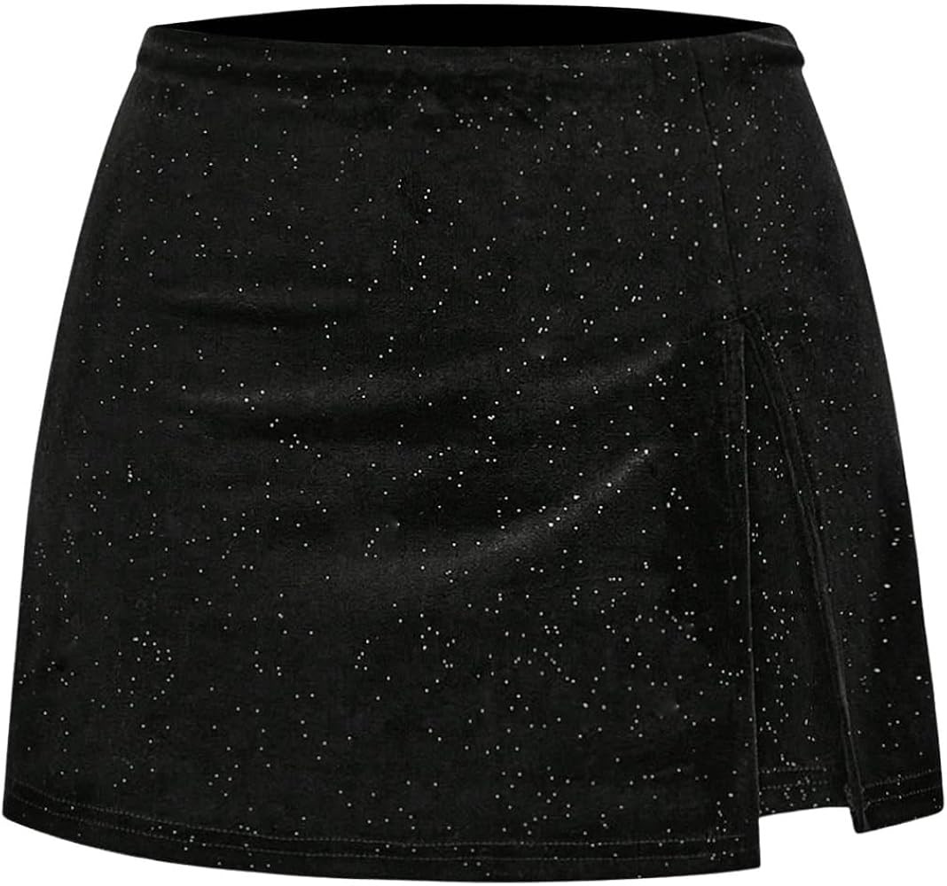 Verdusa Women's Split Rhinestone Mini Shorts High Waist Skort Shorts | Amazon (US)