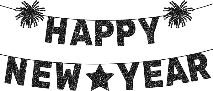 KatchOn, Glitter Happy New Year Banner Black - 10 Feet, Pre - Strung | New Years Banner for New Y... | Amazon (US)