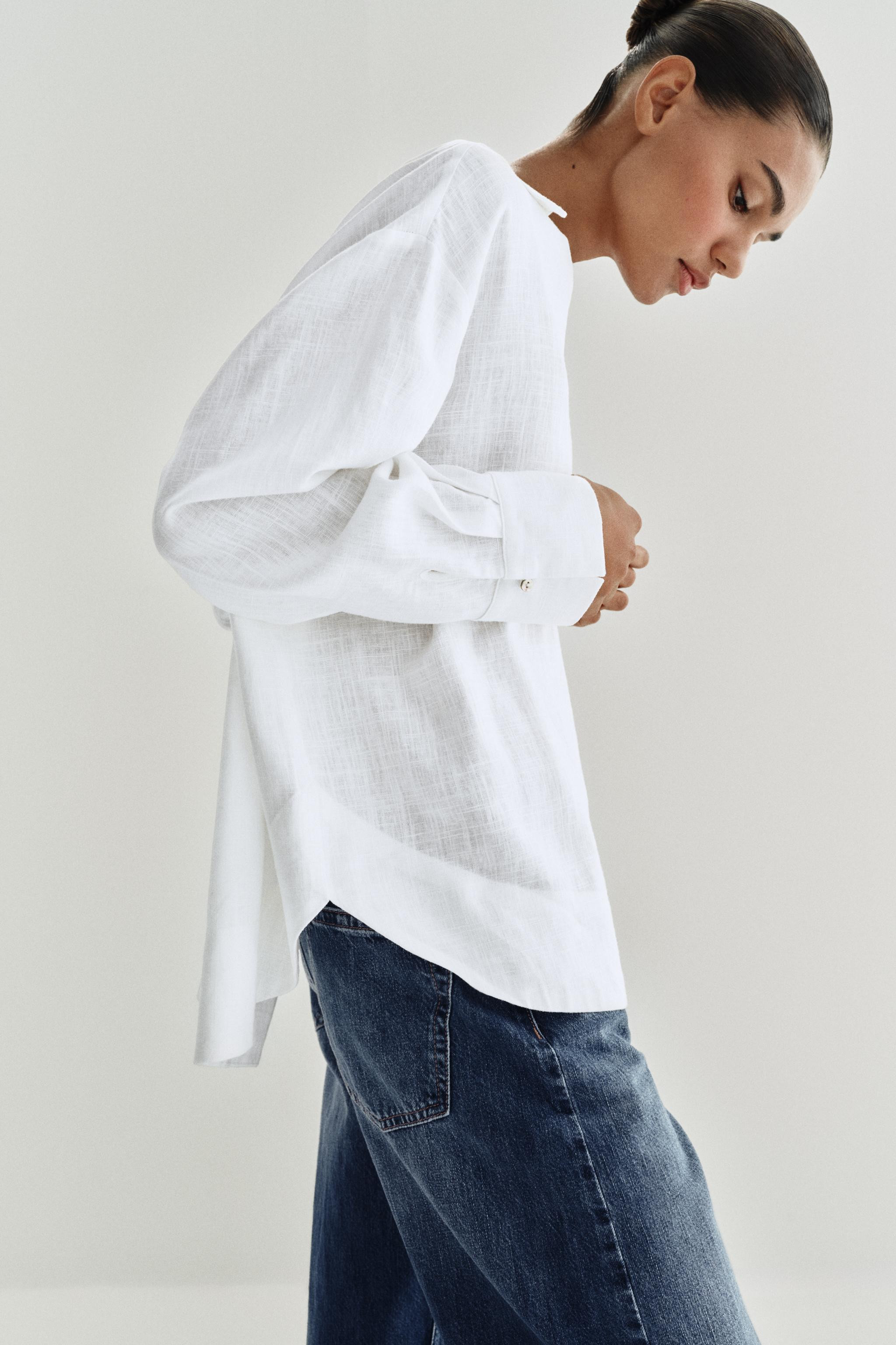 LINEN BLEND BLOUSE WITH POLO COLLAR | Zara UK