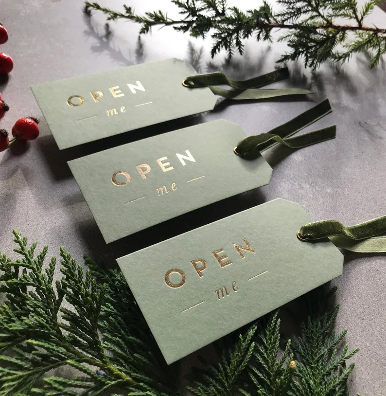 Letterpress Christmas gift tags gold foil printed pack labels swing luxury tag xmas | Etsy (US)