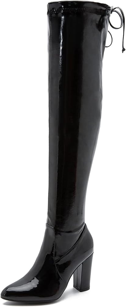 Women's Over The Knee Boots Chunky Heels Zipper Boot Sexy Pointed Toe Thigh High Lace Up Boots | Amazon (US)