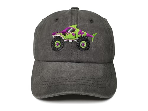 ZKFE Embroidered Monster Truck Hat for for Toddler Boy, Shark Shape Baseball Cap, Washed Black Snapback Dad Hat for Child Kids | Amazon (US)
