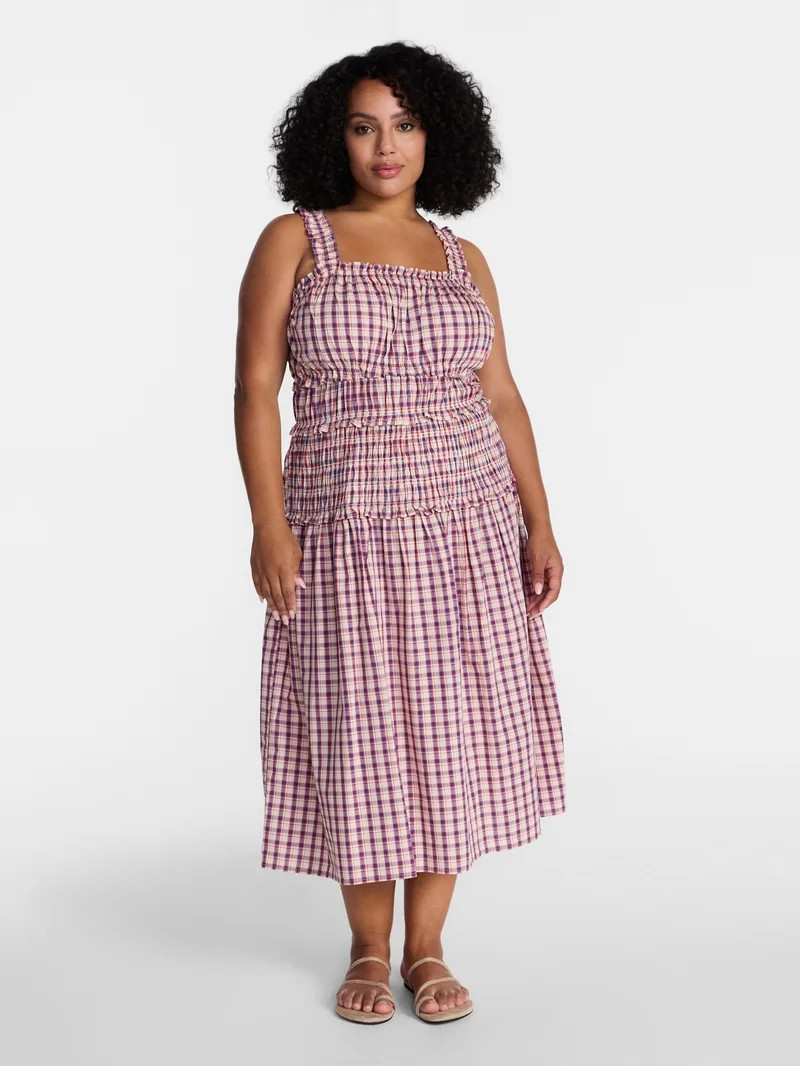Time and Tru Women's and Women's Plus Sleeveless Smocked Peasant Midi Dress, Sizes XS-4X | Walmart (US)