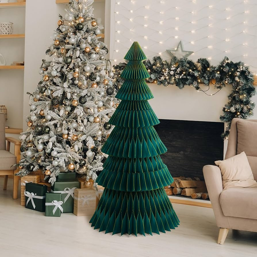 3.94ft ×10inch Honeycomb Paper Christmas Trees Dark Green Large 3D Honeycomb Christmas Trees Gli... | Amazon (US)