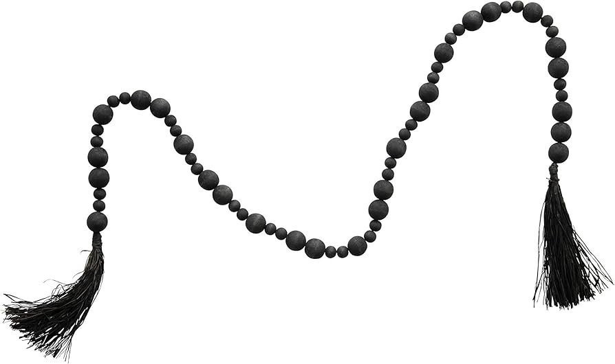 Creative Co-Op Acacia Wood Bead Raffia Tassel, Black Garland | Amazon (US)