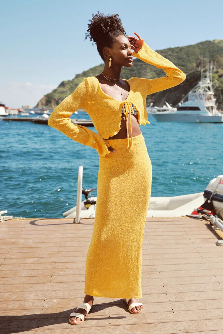 Vibrant Destination Golden Yellow Two-Piece Maxi Swim Cover-Up | Lulus