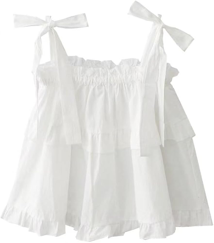 Women's Camisole Tank Tops Solid Color Lace-up Bow Camisoles Vintage Ruffles Cute Tops Holiday St... | Amazon (US)
