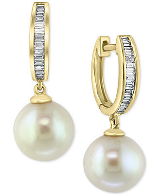 EFFY® Diamond (1/4 ct. t.w.) & Cultured Freshwater Pearl (10mm) Drop Earrings In 14k Gold | Macy's
