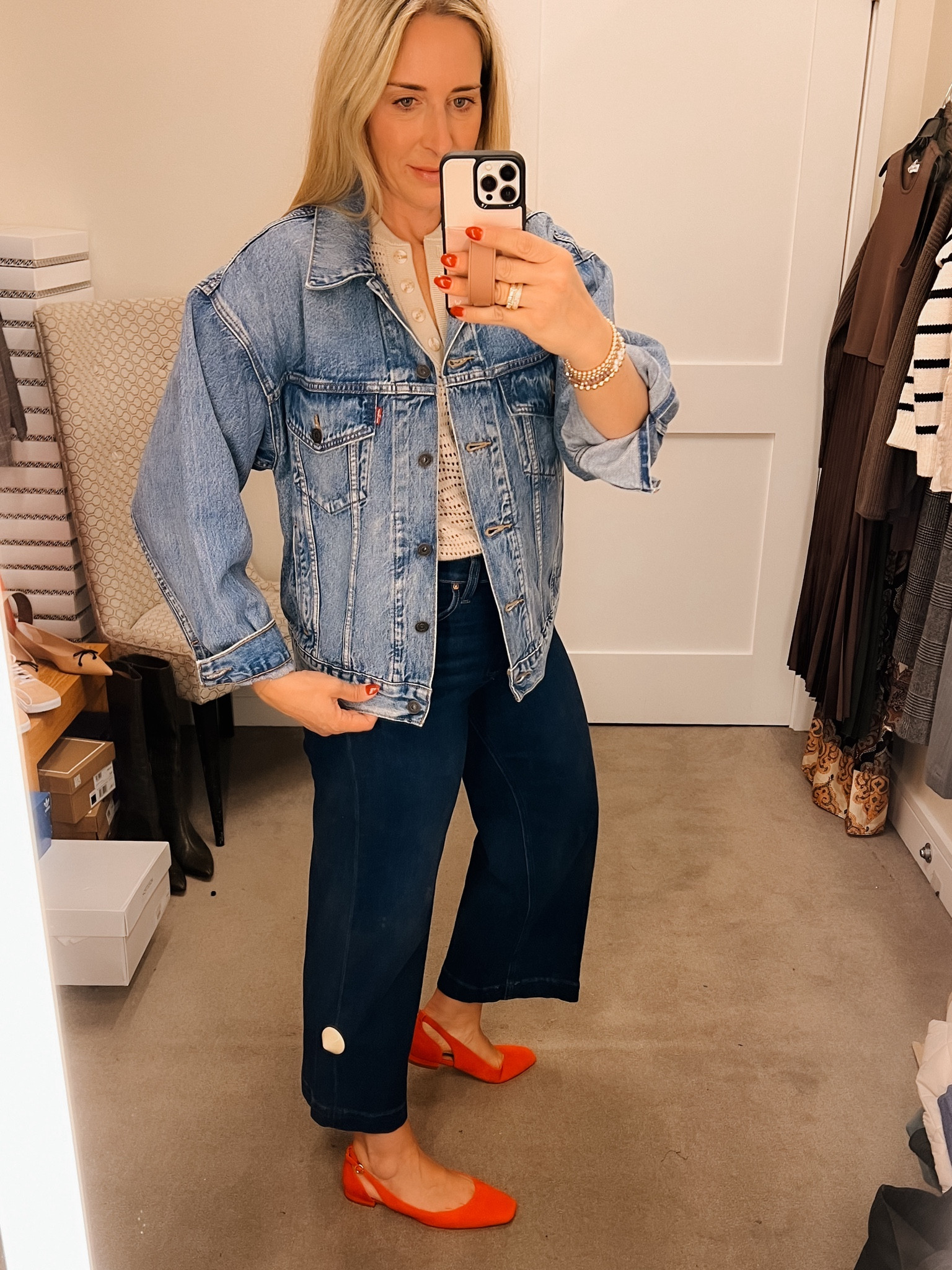 NSale
Nordstrom Anniversary Sale

Levi’s Jean jacket - great 90’s style. Runs. A bit oversized. Wearing true size M. 

Paige crop jeans on sale - run true to size 

Varley top on sale - runs large can size down. 

Red flats by Cole Haan. 

Fall trends
Denim jeans 
Red shoes 



#LTKxNSale #LTKShoeCrush #LTKSummerSales