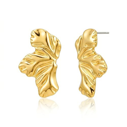 Jean Beau Gold Flower Stud Earrings for Women, Statement Large Floral Hypoallergenic Gold Plated Earring Lightweight Fashion Jewelry Gift Accessories | Amazon (US)