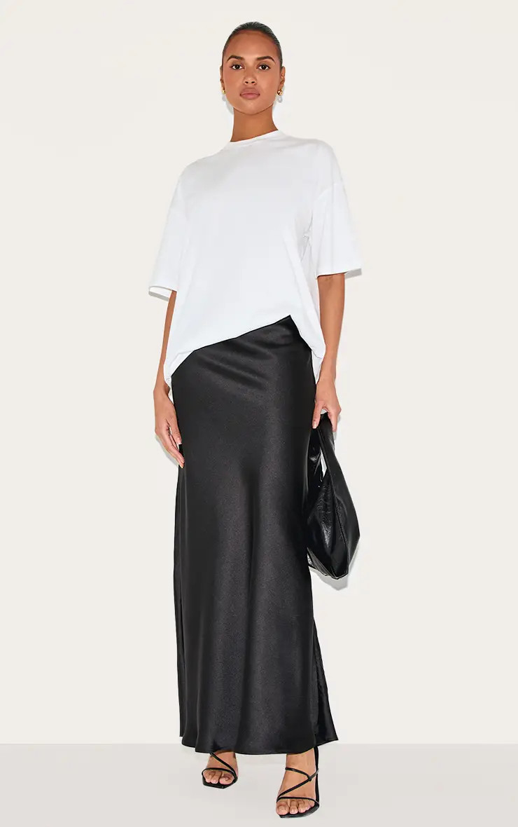 Black Satin Floaty Maxi Skirt | PrettyLittleThing UK